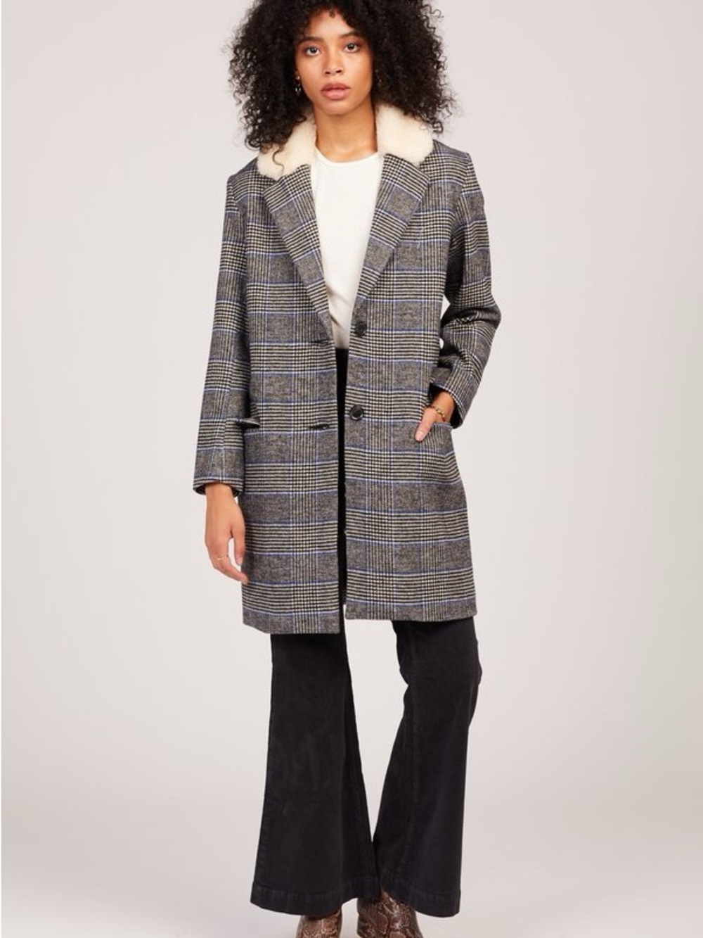 Levi’s Plaid Wool-Blend Coat with Shearling Collar - Gray